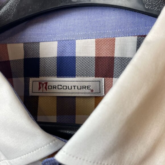MorCouture Mens Multicolor Plaid Button Up Dress Shirt Size XL XXXL 4XL - Picture 2 of 12